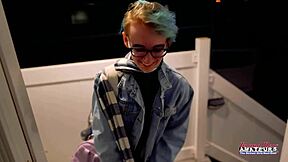 Blue Haired Raven Fingers Shaved Pussy Then Rides Cock To Facial Cum Swallow