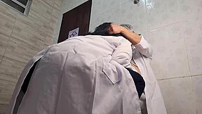 nurse catches doctor sneaks intimate bathroom exam wet pussy licking