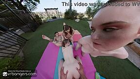 vr bangers 4 sexy college blondes bent over fucked outdoors