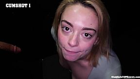 how does sophia drain 12 massive cumshots from huge cocks at gloryhole pov?