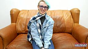 Blue Haired Raven Fingers Shaved Pussy Then Rides Cock To Facial Cum Swallow