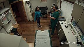 Patient's POV watches Alexa Rydell handcuff and strip-search Maria Santos