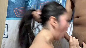 stepsis bathroom blowjob deepthroats full cock sloppy amateur