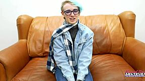 Blue Haired Raven Fingers Shaved Pussy Then Rides Cock To Facial Cum Swallow