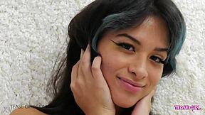 innocent looking brunette teen hides perfect body craving daddy's touch