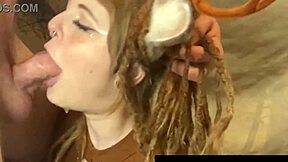 Oh deer, watch cute nerdy costumed girl choke on massive cock!