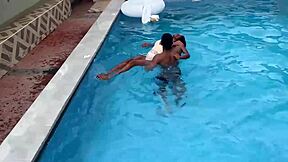 Saved from pool ebony teen squirts rides white cock cowgirl