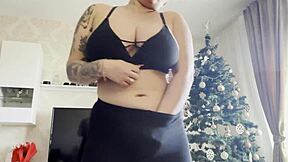 Sexy big tits babe teases in lingerie pantyhose solo play