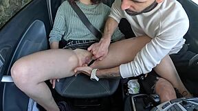 Cute Stepdaughter Fingers Her Dripping Pussy For Stepdad On Car Ride