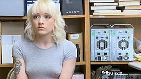 Office guard bangs horny petite blonde teen after hours