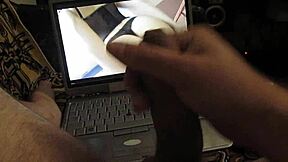 i'm masturbating my huge cock to porn exploding in massive slow-mo cumshot!!