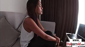 Thai teen cherry samples delivery boy's thick white cock pov?