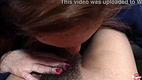 pregnant redhead deepthroats hairy pussy owner's cock for cum