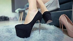 perfect teen tries on high heels stockings showing sexy legs feet