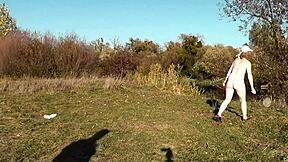 autumn frina strips naked outdoors plays badminton with lover then big ass doggy