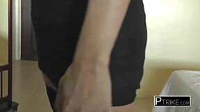 filthy thai slut slurps tourist's big white hairy cock outdoors