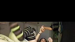 kinda teasing you with this petite brunette's dildo play in stockings tonight