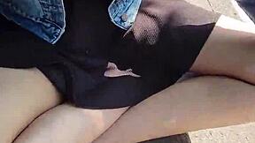 Public cash sex with shaved teen lets me grope tits and fill pussy pov