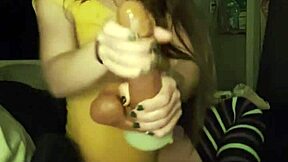 kinda teasing you with this petite brunette's dildo play in stockings tonight