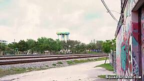 hairy slut riley jean bends over for huge cock pounding outdoors pov 😈🍆💦