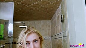 WOW Radiant Blonde Teen Showers Then Daddy's Lap For Wild Fuck!