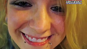 Skinny blonde coed Chelsie Rae's mouth and pussy filled with jizz