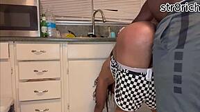 Stepbro yanks glass buttplug from ebony teen ass then fucks it hard