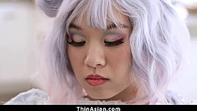 stunning asian teen kimmy kim flaunts tight pussy for monster cock ride