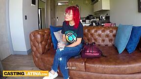 petite red latina melissa mocosa deepthroats monster cock on casting sofa