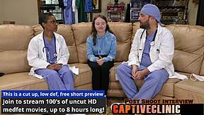 Petite nurse Serena Morgan spreads natural tits in POV patient domination roleplay backstage