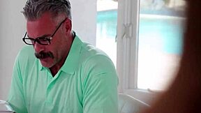 Horny stepdaughter seduces daddy with footjob squirting pussy cheating family feet heat