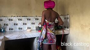 skinny ebony maid rides my big cock in kitchen sans wife