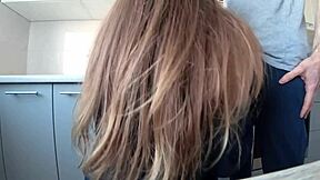 stepsister's skinny ass in short shorts begs for bent over pussy pounding