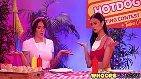 we went wild in lesbian threesome eating contest kisses scissoring