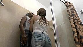 Ebony Milf Paris Love's Big Ass Wet In Interracial Shower Mess