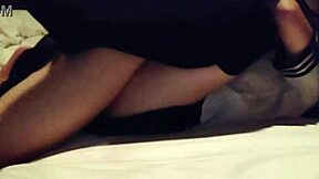 that cute maid in miniskirt gives footjob blowjob then creampie orgasm