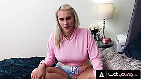 Busty blonde teen dominates stepsis with face sitting