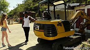 black stepdad pounds stepdaughter's tight pussy DOGGYSTYLE outdoors hard!