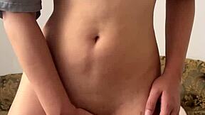 Skinny Cutie Fingers Shaved Pussy Then Dildo Fucks