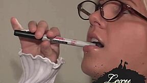 Nerdy lexy lohan fingers pussy solo at pc