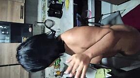 i surprise step-nephew washing dishes homemade pov mature young