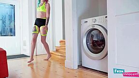 Fresh Petite Innocent Stuck Washing Machine Takes Rough Ass Nailing