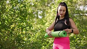 peeping tom caught by yoga girl then pounded in forest