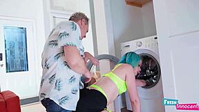 Fresh Petite Innocent Stuck Washing Machine Takes Rough Ass Nailing