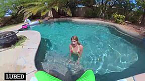 redhead slut's wet cunt sprays cum like sprinkler outdoors