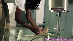 Milf lures ebony teen, fingers her dripping pussy hole