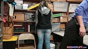 shoplifter teen caught bent over for rough punishment doggystyle fuck