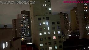 young stepdad eats skinny slut on balcony. neighbors watch from hotel