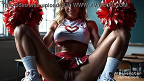 sexy ai teen cheerleader with perfect big tits ass bounces solo in realistic animation