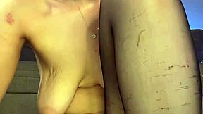 horny amateur spreads tight pussy for double toy fucking and wild orgasm.